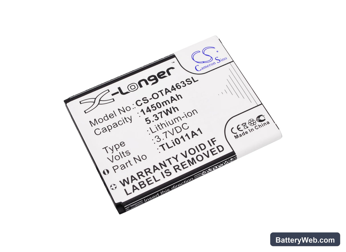 Alcatel One Touch Pixi Glitz Replacement Battery, 3.7V, 1450mAh, Li-ion 1