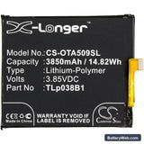 Alcatel A7 Replacement Battery, 3.85V, 3850mAh, Li-Polymer 3