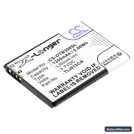 Alcatel OneTouch 3082X Replacement Battery, 3.7V, 1350mAh, Li-ion 1