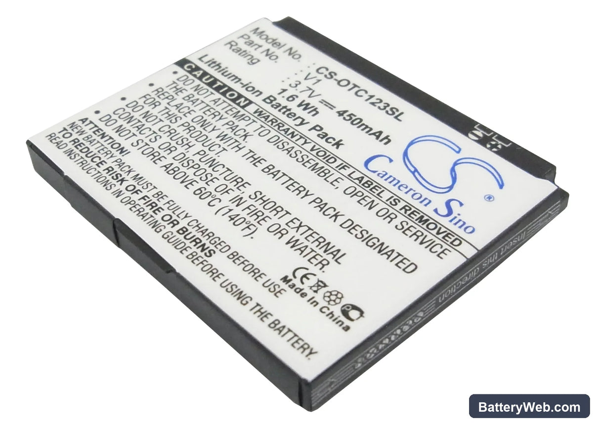 Alcatel OT-C123 Replacement Battery, 3.7V, 450mAh, Li-ion 1