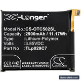 Alcatel One Touch Idol 3C Replacement Battery, 3.85V, 2900mAh, Li-Polymer 3