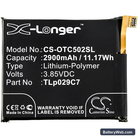 Alcatel One Touch Idol 3C Replacement Battery, 3.85V, 2900mAh, Li-Polymer 3