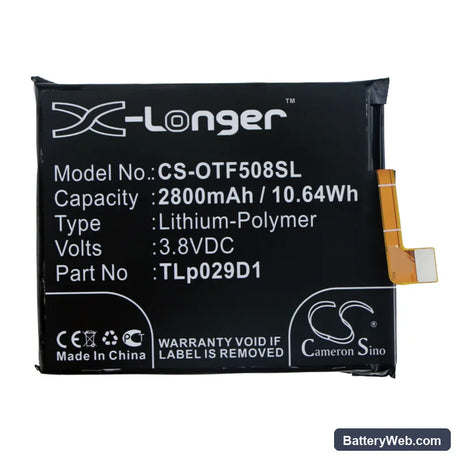 Alcatel 3 Replacement Battery, 3.8V, 2800mAh, Li-Polymer 3
