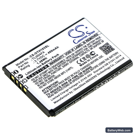 Alcatel OneTouch 1035D Replacement Battery, 3.7V, 400mAh, Li-ion 1