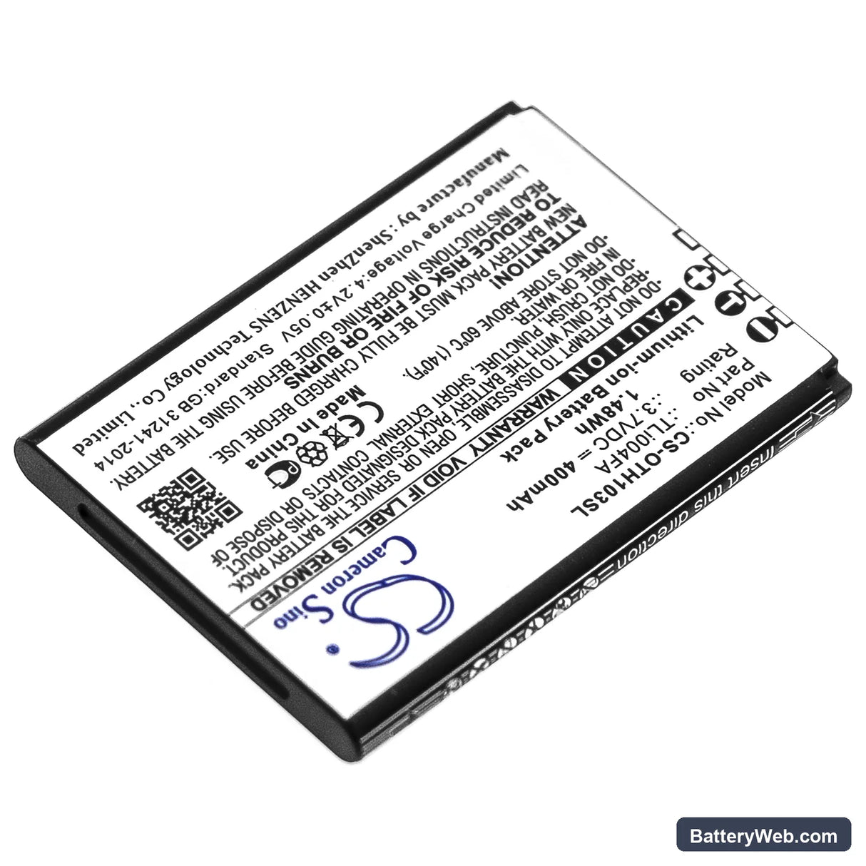 Alcatel OneTouch 1035D Replacement Battery, 3.7V, 400mAh, Li-ion 2