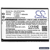 Alcatel OneTouch 1035D Replacement Battery, 3.7V, 400mAh, Li-ion 3