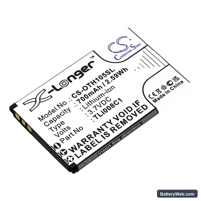 Alcatel OneTouch 1054 Replacement Battery, 3.7V, 700mAh, Li-ion 1