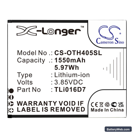 Alcatel U3 2018 4G Replacement Battery, 3.85V, 1550mAh, Li-ion 3
