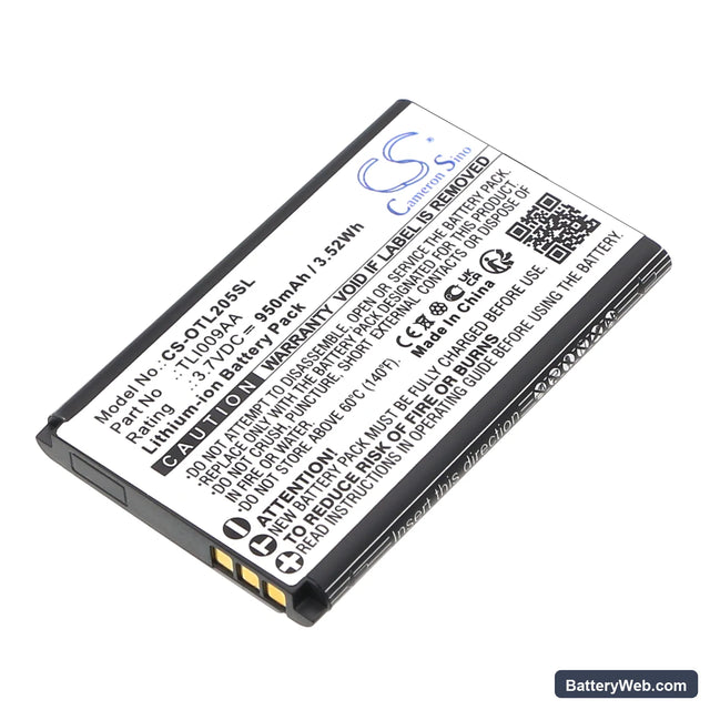 Alcatel OT-2038X Replacement Battery, 3.7V, 950mAh, Li-ion 1