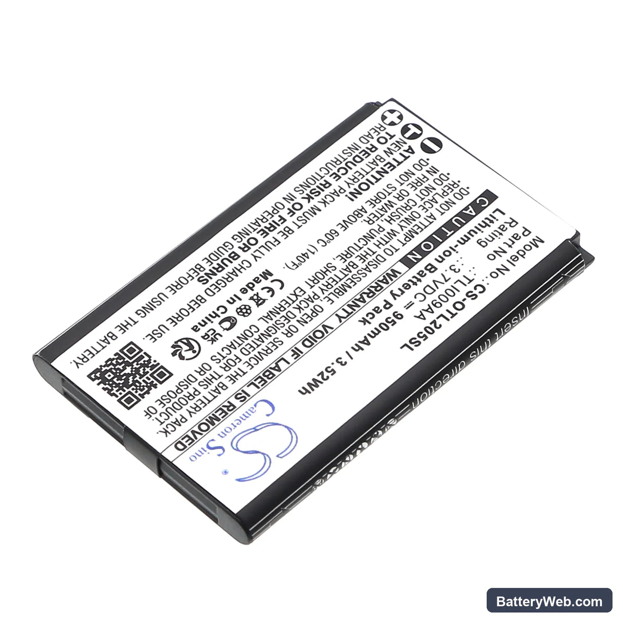 Alcatel OT-2038X Replacement Battery, 3.7V, 950mAh, Li-ion 2