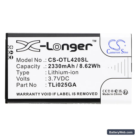 Alcatel Link Zone Replacement Battery, 3.7V, 2330mAh, Li-ion 3