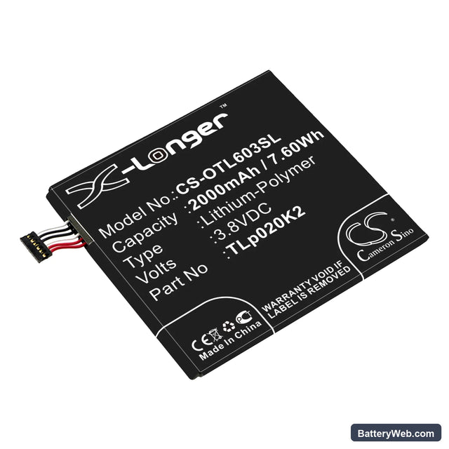 Alcatel One Touch Idol 3 4.7 Replacement Battery, 3.8V, 2000mAh, Li-Polymer 1