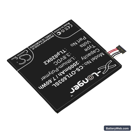 Alcatel One Touch Idol 3 4.7 Replacement Battery, 3.8V, 2000mAh, Li-Polymer 2