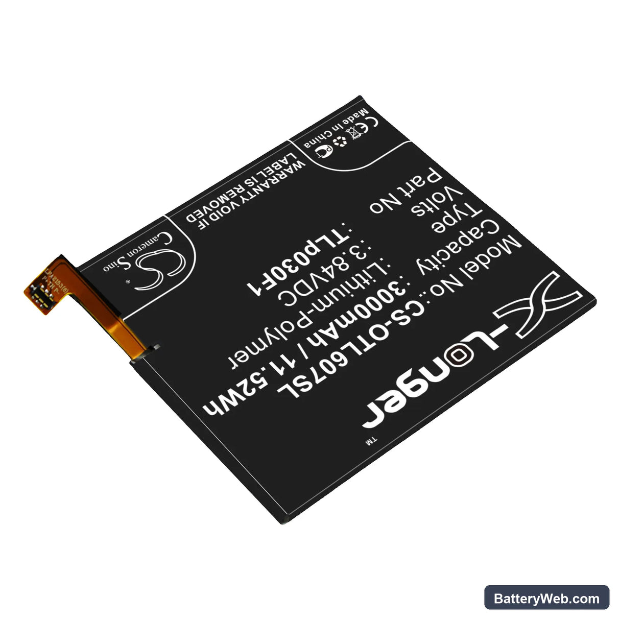 Vodafone Smart Platinum 7 Replacement Battery, 3.84V, 3000mAh, Li-Polymer 2