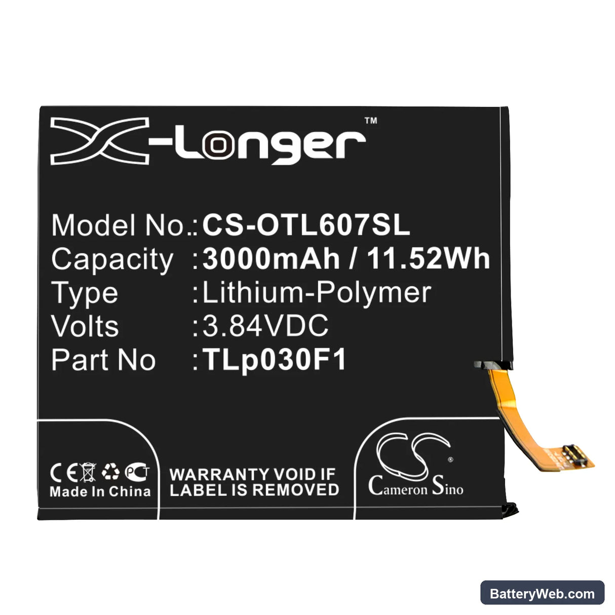 Vodafone Smart Platinum 7 Replacement Battery, 3.84V, 3000mAh, Li-Polymer 3