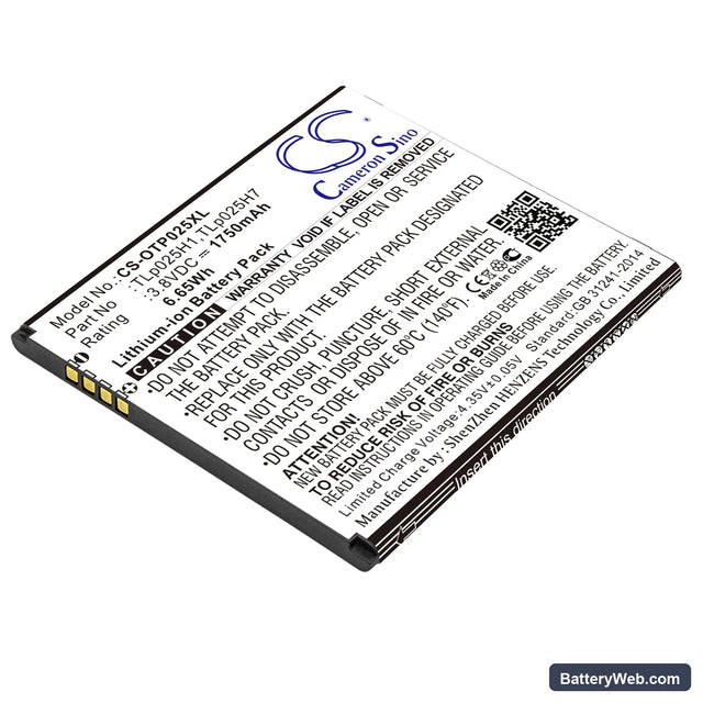 Alcatel One Touch POP 4 Replacement Battery, 3.8V, 1750mAh, Li-ion 1