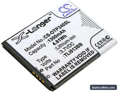 Alcatel One Touch Pixi 3 4.0 Replacement Battery, 3.7V, 1300mAh, Li-ion 1