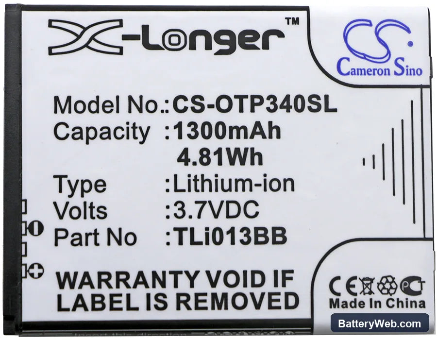 Alcatel One Touch Pixi 3 4.0 Replacement Battery, 3.7V, 1300mAh, Li-ion 3