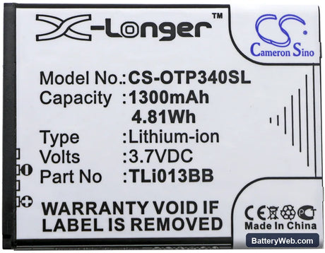 Alcatel One Touch Pixi 3 4.0 Replacement Battery, 3.7V, 1300mAh, Li-ion 3