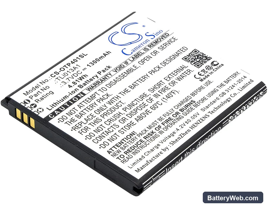 Alcatel One Touch Pixi 4 3.5 Replacement Battery, 3.7V, 1300mAh, Li-ion 1