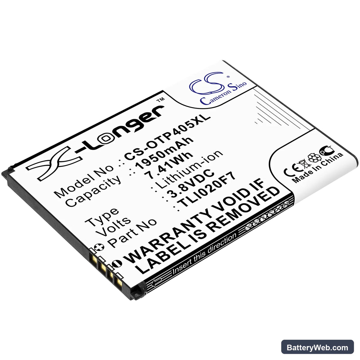 Alcatel One Touch Pixi 4 5 Replacement Battery, 3.8V, 1950mAh, Li-ion 1