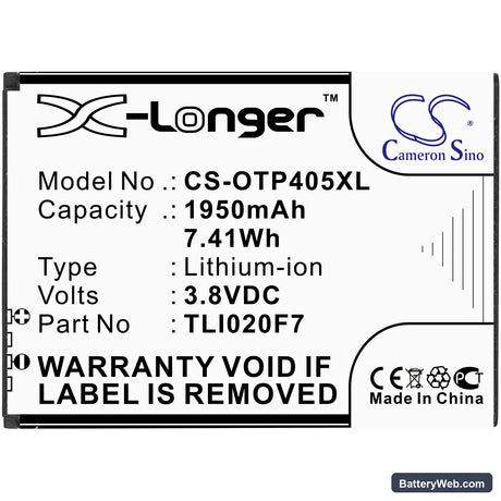 Alcatel One Touch Pixi 4 5 Replacement Battery, 3.8V, 1950mAh, Li-ion 3