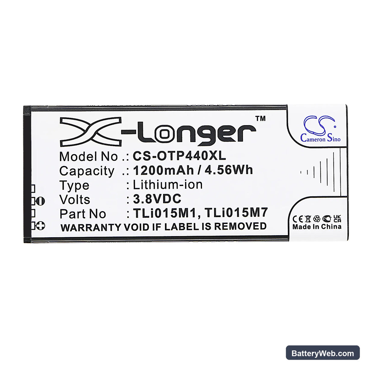 Alcatel One Touch Pixi 4 4.0 Replacement Battery, 3.8V, 1200mAh, Li-ion 3