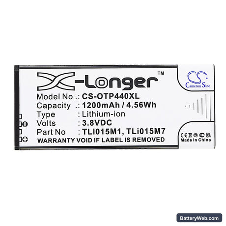 Alcatel One Touch Pixi 4 4.0 Replacement Battery, 3.8V, 1200mAh, Li-ion 3