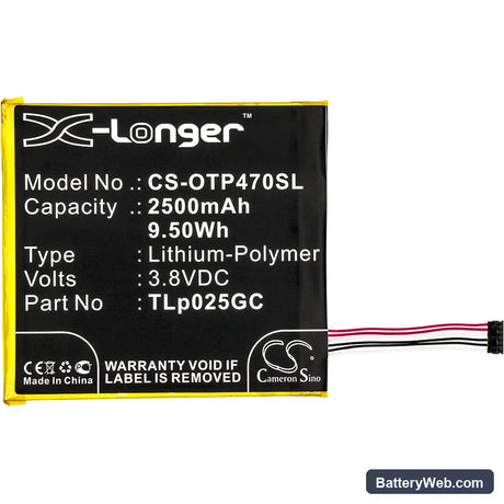 Alcatel One Touch Pixi 4 7.0 Replacement Battery, 3.8V, 2500mAh, Li-Polymer 3