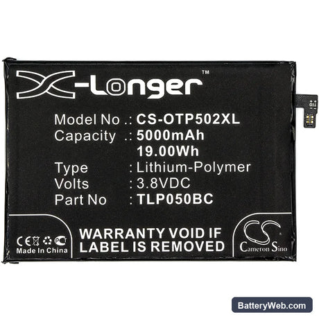 Alcatel One Touch Pixi 4 Plus Power Replacement Battery, 3.8V, 5000mAh, Li-Polymer 5