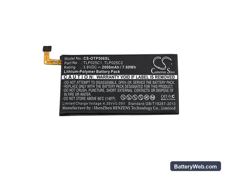 Alcatel One Touch Pop 4+ Replacement Battery, 3.8V, 2000mAh, Li-Polymer 3