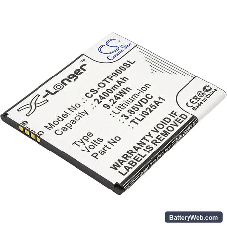 Alcatel One Touch Pixi 4 6" Replacement Battery, 3.85V, 2400mAh, Li-ion 1