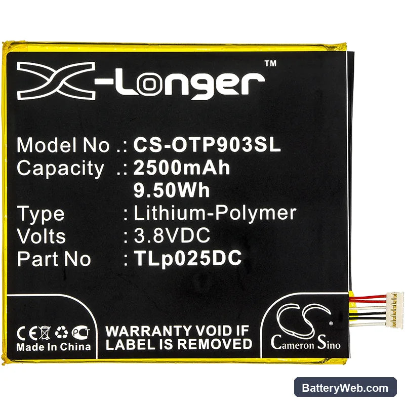 Alcatel OT-8050D Replacement Battery, 3.8V, 2500mAh, Li-Polymer 3