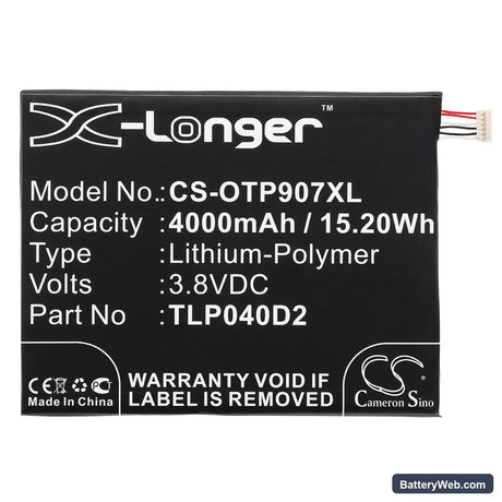 Alcatel One Touch Pixi 3 7 Replacement Battery, 3.8V, 4000mAh, Li-Polymer 3