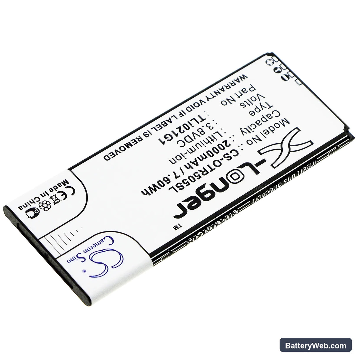 Alcatel 5005R Replacement Battery, 3.8V, 2000mAh, Li-ion 2
