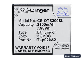 Alcatel One Touch POP S3 Replacement Battery, 3.8V, 2100mAh, Li-ion 1