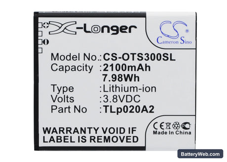Alcatel One Touch POP S3 Replacement Battery, 3.8V, 2100mAh, Li-ion 1
