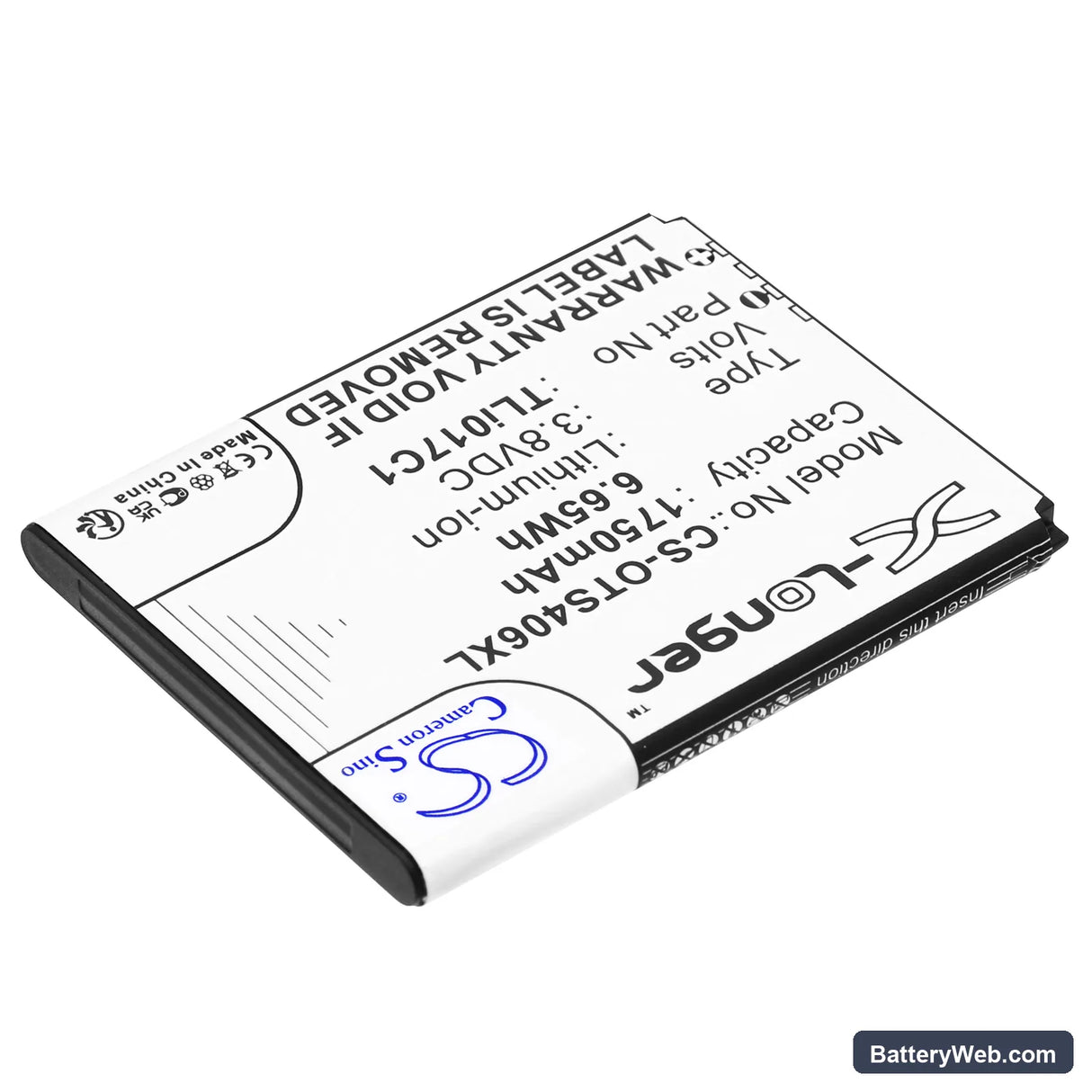 TCL VZW-TCL-4056 Replacement Battery, 3.8V, 1750mAh, Li-ion 2