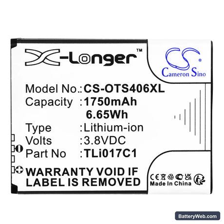 TCL VZW-TCL-4056 Replacement Battery, 3.8V, 1750mAh, Li-ion 3