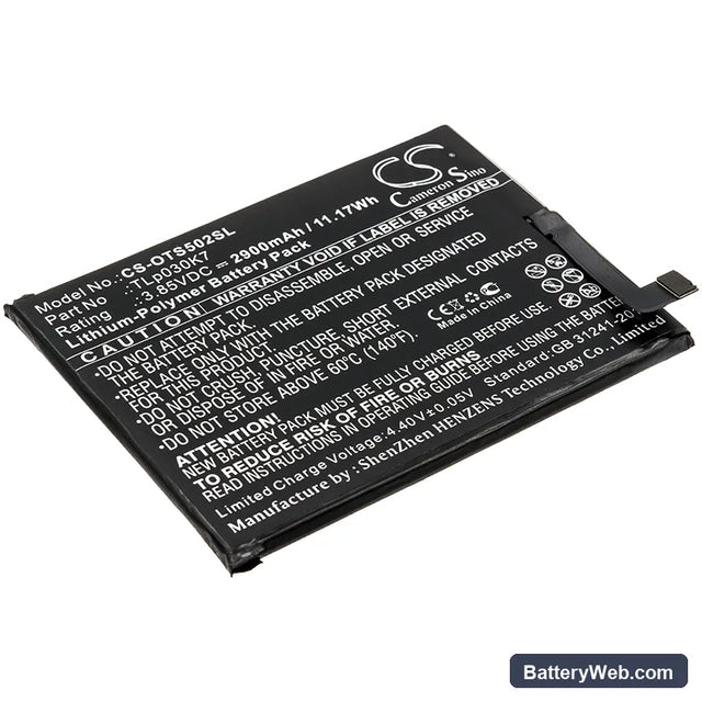 Alcatel 1S Replacement Battery, 3.85V, 2900mAh, Li-Polymer 1