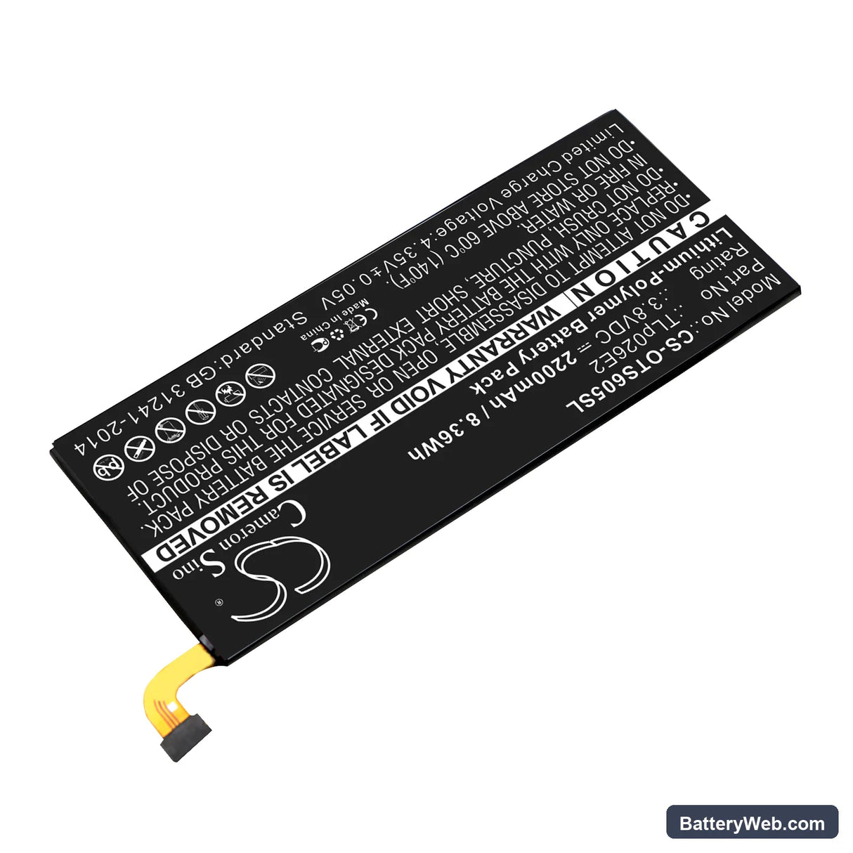 Alcatel One Touch Idol 4 Replacement Battery, 3.8V, 2200mAh, Li-Polymer 2