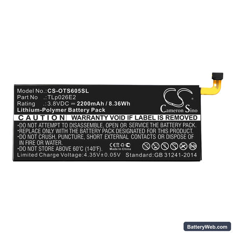 Alcatel One Touch Idol 4 Replacement Battery, 3.8V, 2200mAh, Li-Polymer 3