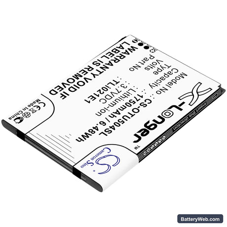 Alcatel OT-5047U Replacement Battery, 3.7V, 1750mAh, Li-ion 2