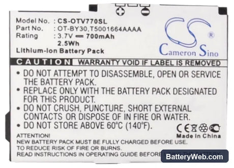 Alcatel OT-V770 Replacement Battery, 3.7V, 700mAh, Li-ion 5