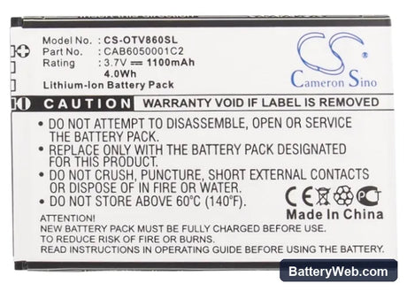 Vodafone Smart II Replacement Battery, 3.7V, 1100mAh, Li-ion 5