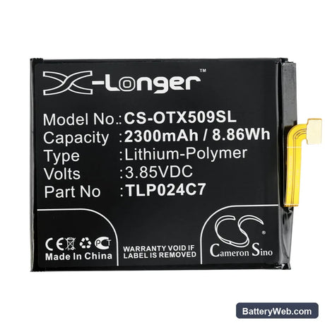 Alcatel 1X Replacement Battery, 3.85V, 2300mAh, Li-Polymer 3