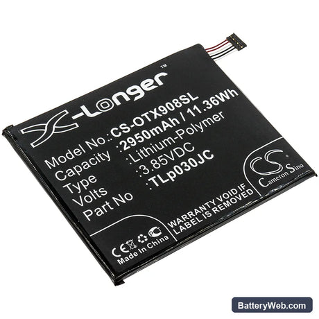 Alcatel TIM XL 2018 Replacement Battery, 3.85V, 2950mAh, Li-Polymer 1