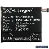 Alcatel TIM XL 2018 Replacement Battery, 3.85V, 2950mAh, Li-Polymer 3