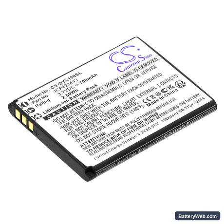 Olympia Luna Replacement Battery, 3.7V, 700mAh, Li-ion 1