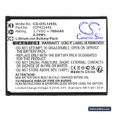 Olympia Luna Replacement Battery, 3.7V, 700mAh, Li-ion 3